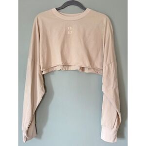 1987 The Label Cropped Graphic Long Sleeve Tee T-Shirt Size Medium Raw Hem